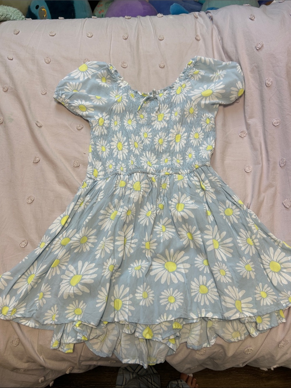 Old Navy Light Blue Daisy Print Puff-Sleeve Dress